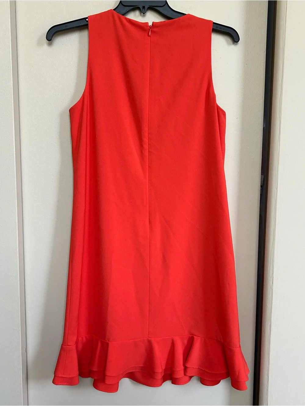 Preston & York Vibrant Orange Red Sleeveless Dress with Ruffle Hem, 6 - Picture 3 of 5